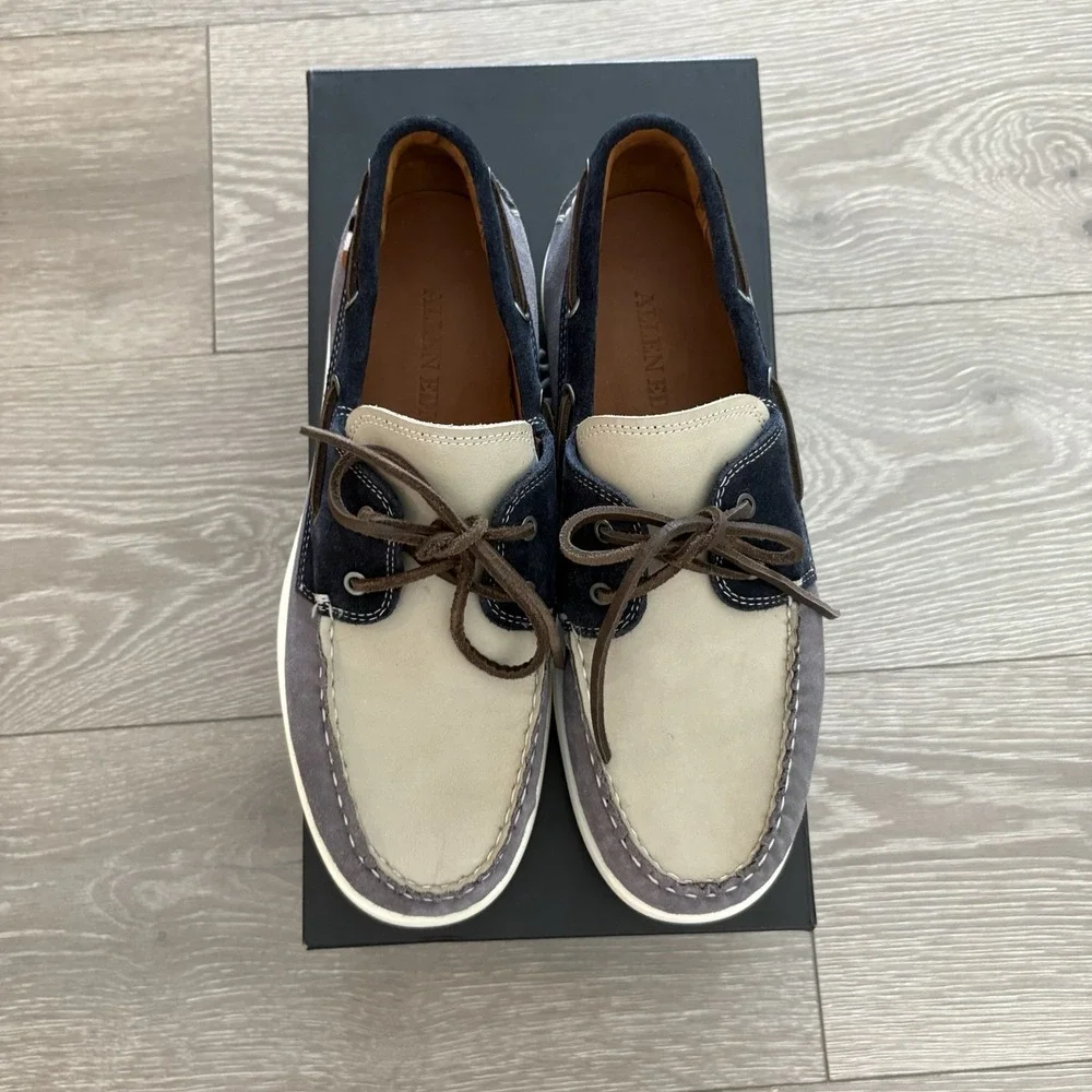 Allen Edmonds Panama Men's Size 8 D Boat Shoes Blue Gray Mix Natural Leather NEW
